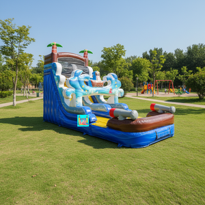 מגלשת מים מתנפחת בצבע שיש בצורת ספינת פיראטים עם בריכה למכירה - Product Image 1