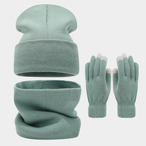 Trendy Solid Color Face-Looking Small Scarf <strong>Gloves</strong> Knitted Beanie Hat Three-Piece Winter Outdoors Warm Hat Set for Men Women - Product Image 2