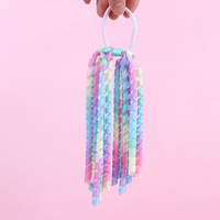 Pita Rambut Keriting Model Kuncir Tinggi dengan Ikat Rambut Pelangi Warna-warni, Pita Grosgrain Elastis Spiral untuk Acara Cheerleading