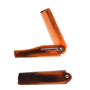 Coffee color folding beard comb Plastic Folding Pocket Comb Styling hair comb for men