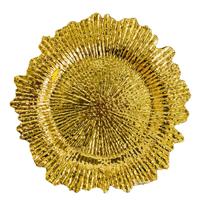 Assiettes de présentation en plastique doré métallisé, isolantes thermiquement, en PP de qualité alimentaire, motif floral, pour mariages et fêtes