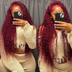 Parrucche di capelli umani in pizzo 13x4 per le donne <span class=keywords><strong>parrucca</strong></span> di pizzo 9j color bordeaux Hd 13x6 <span class=keywords><strong>parrucca</strong></span> frontale di colore rosso a onde profonde allentata - Product Image 1