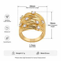 Neuer Trendiger Silber-Gold-Farbiger Ring Schmuck Kubisches Zirkonia Hochzeit Braut Personalisierter Feder-Textur Zirkonium Eingelegter Breiter Ring