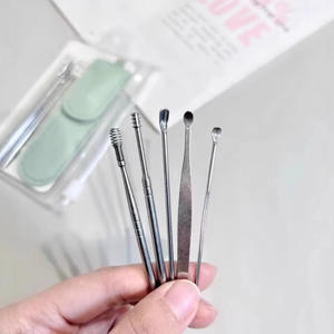 Conjunto de Limpadores de Ouvido em Aço Inoxidável KQ1245 (5 Peças), Cabeça Espiral com Estojo de Couro - Product Image 2