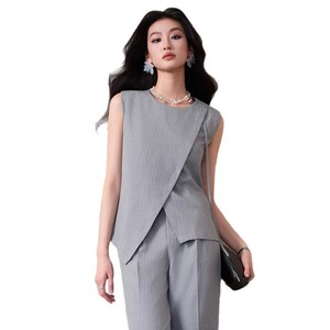Women's Two Piece Suit Set Sleeveless Asymmetrical Solid Color Breathable No Wrinkle Treatment Leisure Wear - Product Image 5