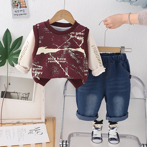 Ensemble deux pièces en coton pour bébé garçon, style coréen, nouvelle collection printemps-automne, sweat-shirt à col rond et pantalon à manches longues - Product Image 3