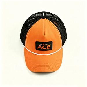 Casquette Trucker Orange Personnalisable avec Logo Brodé ACE Mountain, Maille Noire Respirante, Unisexe, Été, Mousse, 5 Panneaux - Product Image 5