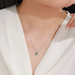 Collier pendentif goutte d'eau <span class=keywords><strong>vert</strong></span> grand-mère luxueux en moissanite et argent sterling 925, design ajouré rétro, chaîne de clavicule - Product Image 2