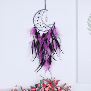 Tissu artisanat élégant lune capteur de rêves à la main <span class=keywords><strong>bricolage</strong></span> plume tissage carillons éoliens pendentif nordique chambre décoration murale - Product Image 3
