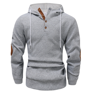 Sudadera con Capucha Personalizada para Hombre, Corte Ajustado, Poliéster, Sudaderas y Hoodies para Hombre, Otoño Invierno, Nuevo Color Sólido con Botones - Product Image 3