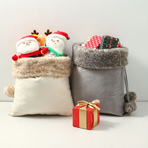 Lussuosi Mini Sacchi di Babbo Natale Vuoti Ricamati per Regali di Buon Natale, Borsa Natalizia <span class=keywords><strong>in</strong></span> Velluto per Sublimazione con Pompon - Product Image 3