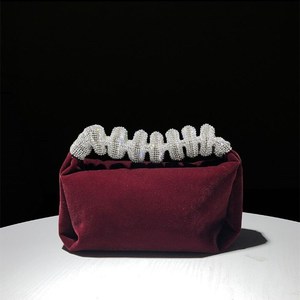 High Quality Handmade Velvet Evening Bag Rhinestone Banquet <b>Clutch</b> Diamond Handbag for Women - Product Image 3