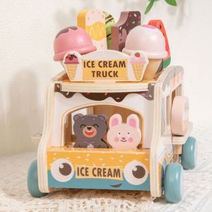 Carrito de venta de helados de madera simulados para niños, juguete educativo de rol para bebés, transfronterizo - Product Image 2