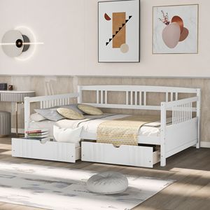 Sofá Cama de Madera Maciza Blanca con Almacenamiento, Cajones Dobles y Barandillas para Niños, Adultos y Ancianos - Product Image 2