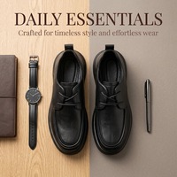 Chaussures en cuir décontractées légères pour hommes, à lacets, semelle plateforme, en cuir grain litchi noir, logo personnalisé OEM, directement de l'usine