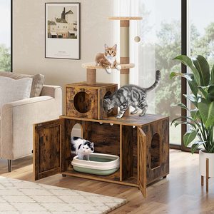 Furniture Style Sturdy Wooden Pet Litter Toilet Box Cat Litter Box Enclosure With Cat Tree