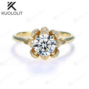 แหวนมอสซาไนต์ทรงกลมขนาด 6.5 มม. รุ่น Kuololit HK 1CT สำหรับผู้หญิง ทองคำแท้ 18K 14K 10K สีเหลือง คุณภาพ D/VVS1 เหมาะสำหรับแหวนหมั้นและงานแต่งงาน - Product Image 1