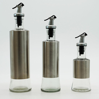 Ensemble distributeur d'huile et de vinaigre en acier inoxydable avec verre verseur Bouteilles en verre d'huile d'olive de qualité supérieure incluses