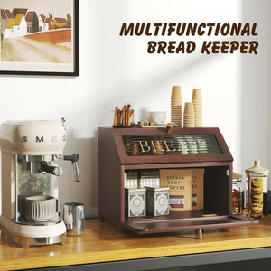 Diligent Tree Wooden Bread Box 2 Layer Desktop <b>Storage</b> <b>Kitchen</b> Baking Pastry Container - Product Image 2