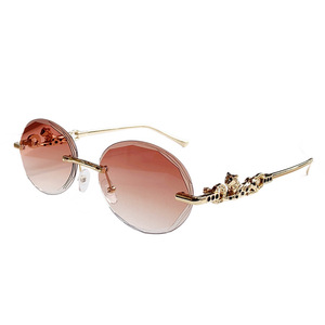 Gafas de Sol Ovaladas Sin Montura con Degradado y Decoración de Leopardo, Protección UV400, Unisex, Moda para Adultos - Product Image 4