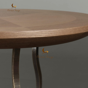 Round Wood Veneer Top Living Room Desk Sculptural Metal Legs Modern Italian Luxury <b>Side</b> Table for Villa Project - Product Image 3