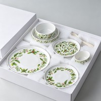 Assiette plate en céramique style américain vintage avec motif de baies d'églantier, pour desserts de Noël, compatible lave-vaisselle et micro-ondes