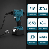 Compresseur d'air sans fil 21V |   Pompe à batterie au lithium sans balais 370 PSI |   Pompe à air numérique pour pneus, pour atelier et garage