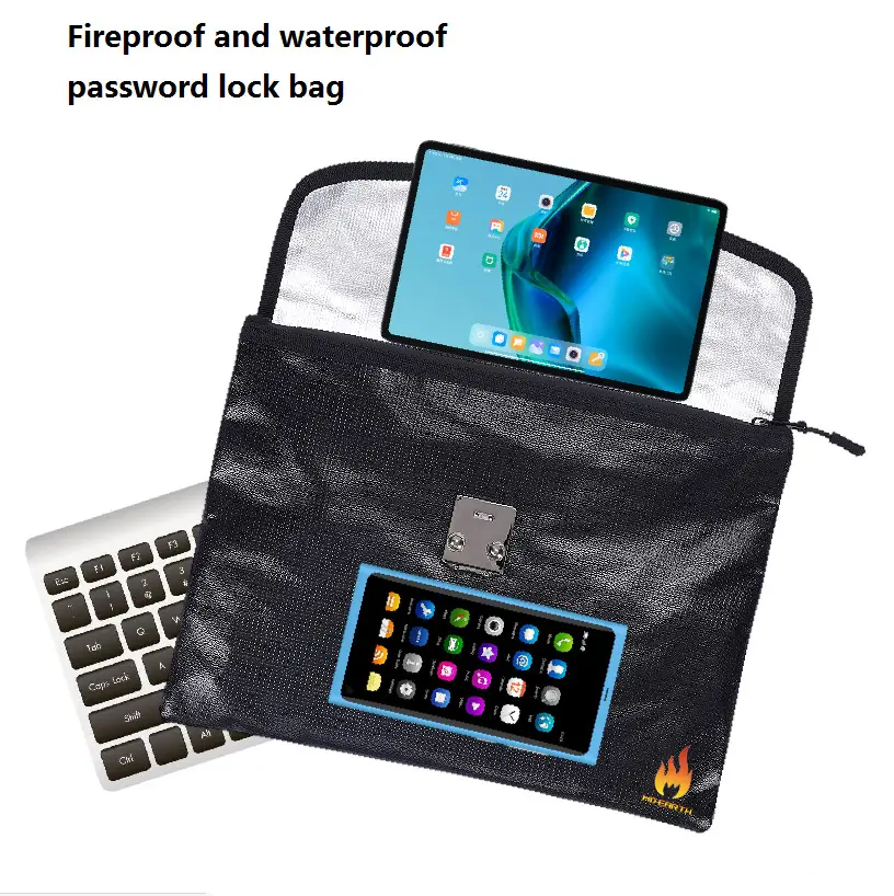 A4 fireproof bag with password lock  flame retardant bag for protection  passport cash safety bag