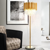 Lampe sur pied moderne de luxe en acier inoxydable et cristal, hauteur réglable, or + transparent, garantie 3 ans pour la maison, l'hôtel, le salon