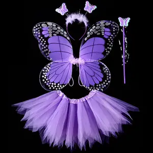 热卖儿童儿童节日男孩女孩服装蝴蝶仙女翅膀和魔杖套装户外服装装扮套装定制