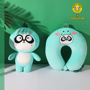 Oreiller en peluche Panda bleu lac, garnissage en particules de mousse féerique, forme en U, double usage, pour enfants de 2 à 4 ans, unisexe - Product Image 2