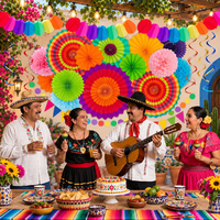 Lot de 33 décorations de fête Fiesta en gros : éventails en papier colorés, pompons, guirlandes et spirales suspendues pour fête à thème mexicain
