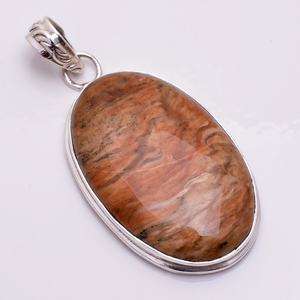 Colgante de piedras preciosas de plata 925 maciza de plata antigua, jaspe de madera Natural, joyería fina para bodas - Product Image 1