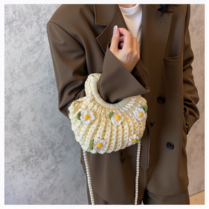 Perle Crossbody Poignée Anneau Mini Toto Rétro Floral Tissé À La Main Paille Sac <span class=keywords><strong>De</strong></span> Plage pour les Femmes - Product Image 4