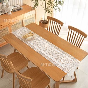 Nordic Style White Lace <b>Table</b> <b>Runner</b> 33x182 Cm Hollowed Out Design For <b>Dining</b> Room Decorative Use - Product Image 1