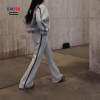 Conjunto de Sudadera con Capucha Oversize Personalizada con Cremallera para Mujer y Pantalones Acampanados con Rayas Laterales, de Pierna Ancha, Estilo Jogger, para Ropa Urbana, Gimnasio y Chándal