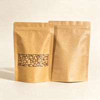 Sachet en papier kraft auto-scellant avec fermeture éclair, sac d'emballage autoportant pour biscuits, bonbons, noix, aliments, marque de premier plan PT