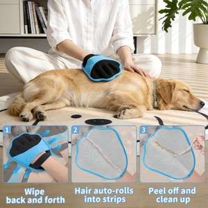 Gants anti-poils pour chiens et chats, nettoyage par électrostatique, gants ménagers en maille bleue - Product Image 2