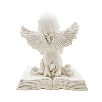 Statue d'ange priant en résine blanche antique sur un livre, porte-bougie, figurine de chérubin, décoration solaire pour jardin extérieur