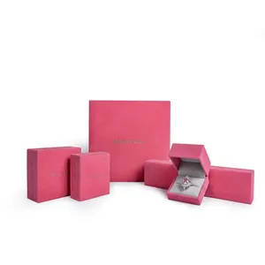 도매 사용자 정의 럭셔리 핑크 벨벳 귀걸이 팔찌 목걸이 반지 선물 보석 상자 로고