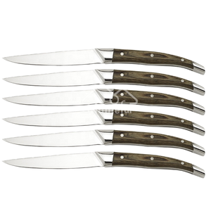 Ensemble <span class=keywords><strong>de</strong></span> couteaux à steak à lame forgée sur mesure avec manche en bois Pakka, <span class=keywords><strong>couverts</strong></span> <span class=keywords><strong>de</strong></span> <span class=keywords><strong>table</strong></span> professionnels pour cuisine, couteaux à dîner dentelés - Product Image 1