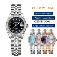 Montre mécanique de luxe personnalisable pour femmes, résistante à l'eau, avec cristal saphir, bracelet en acier inoxydable, mouvement NH05, sertie de diamants