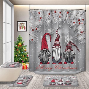 Gray Christmas Gnomes Snowflakes Polyester Shower <b>Curtain</b> <b>Bathroom</b> <b>Curtain</b> Digital Print Waterproof Custom Print Wholesale - Product Image 2
