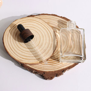 Refillable 30ml <strong>Transparent</strong> Frosted Square Empty Customize Amber Glass Serum Oil <strong>Dropper</strong> <strong>Bottles</strong> With Dark Plastic Wood Lids - Product Image 5