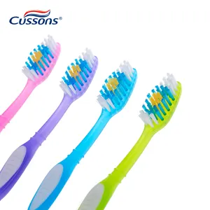 Brosse à dents dure ferme multicolore pour adulte, vente en gros personnalisée, paquet de 12