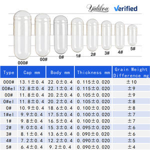 Cápsulas Vacías de Gelatina Dura Transparente para Rellenar, Tamaño 00, 00b, 0, 1, 2, 3, 4 - Product Image 4