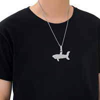 YYN Collier pendentif requin Hip Hop, serti de zircone cubique (CZ) étincelante, chaîne plaquée or/argent en laiton, style urbain, vente en gros, unisexe