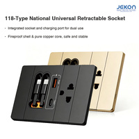 Enchufe de Pared con Cable Retráctil Universal Tipo 118, PD 20W, Tipo C, USB A, Carga Rápida, Toma de Corriente Alterna