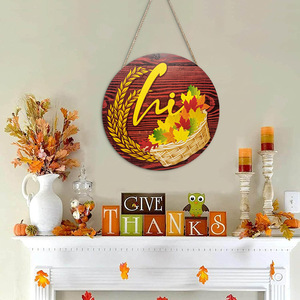 American Country Style Fall Thanksgiving Wooden <b>Sign</b> Circular Brown Wall Decor For Home Living Room Bedroom <b>Bathroom</b> - Product Image 1