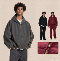 Sweat à capuche zippé pour homme, coupe ample, effet délavé et vieilli, en polaire épaisse, style streetwear vintage